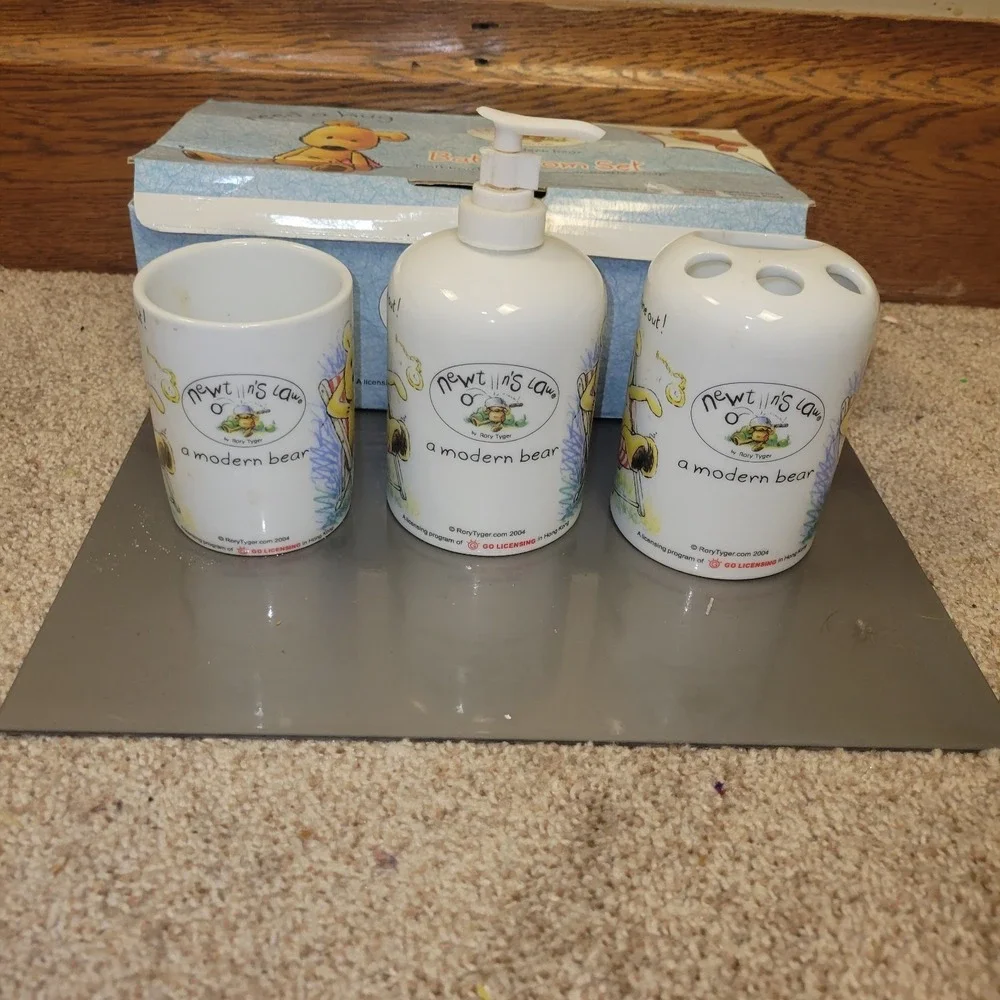 Newton's Law A Modern Bear‎ Bathroom Set Rory Tyger 3 Pc Ceramic Cup Soap...